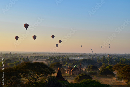 Hot air balloons at dawn over Bagan, Myanmar © Michael