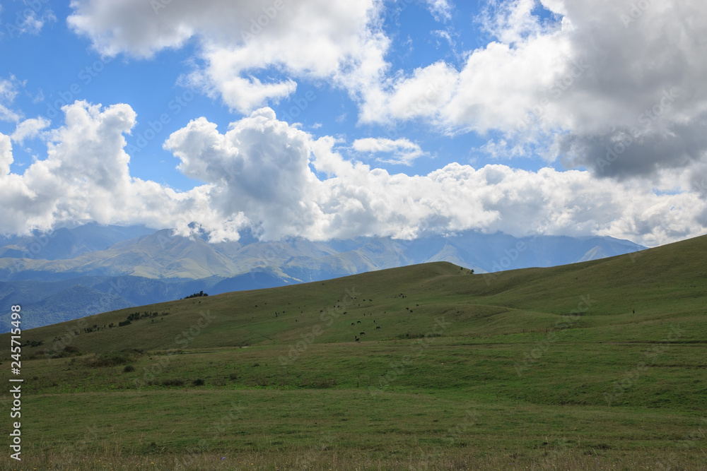 Closeup view mountains and valley scenes in national park Caucasus, Russia