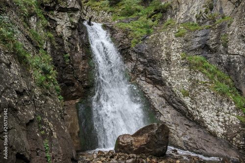 Closeup view waterfall scenes in mountains, national park Caucasus, Russia