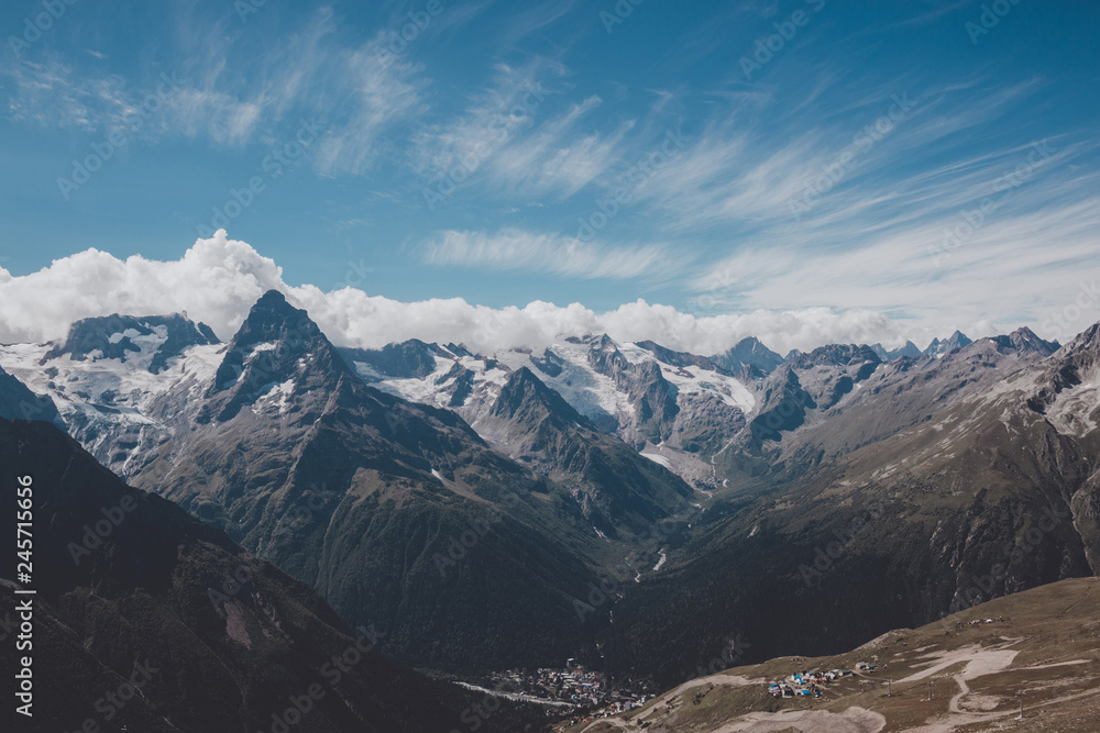 Closeup view mountains scenes in national park Dombai, Caucasus, Russia, Europe Closeup view mountains scenes in national park Dombai, Caucasus, Russia, Europe
