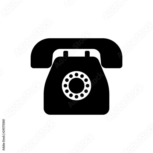 Black landline phone icon. Vector illustration.