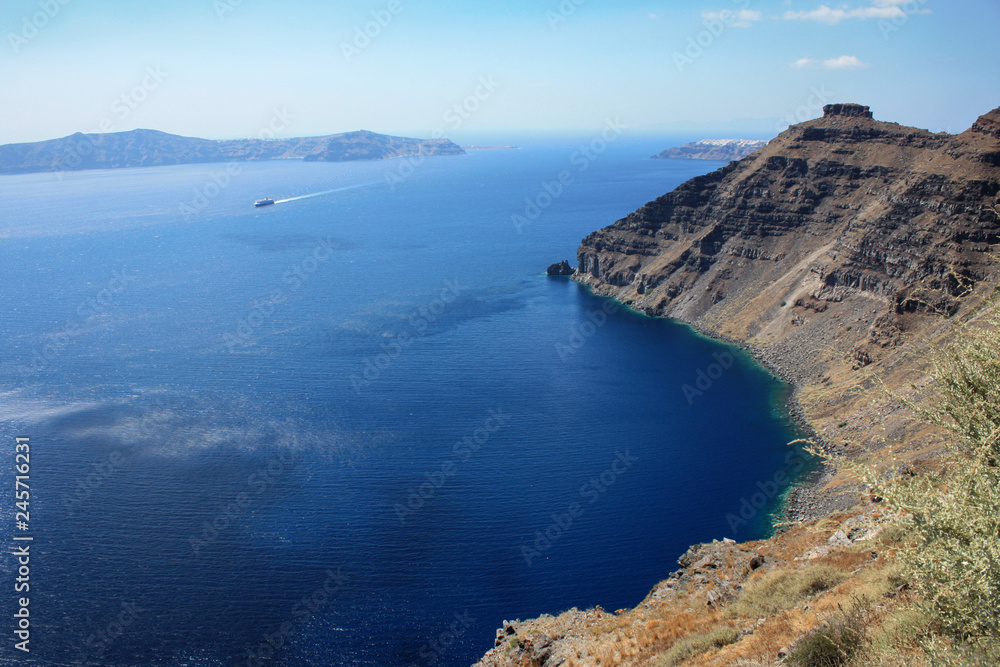 View off the coast of Santorin and the Aegean Sea in Greece View off the coast of Santorin and the Aegean Sea in Greece