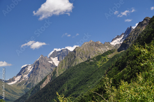 Closeup mountains scenes in national park Dombai, Caucasus, Russia