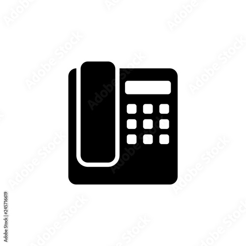Black landline phone icon. Vector illustration.