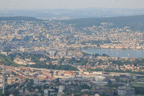 Aerial view of historic Zurich city with lake, canton of Zurich, Switzerland