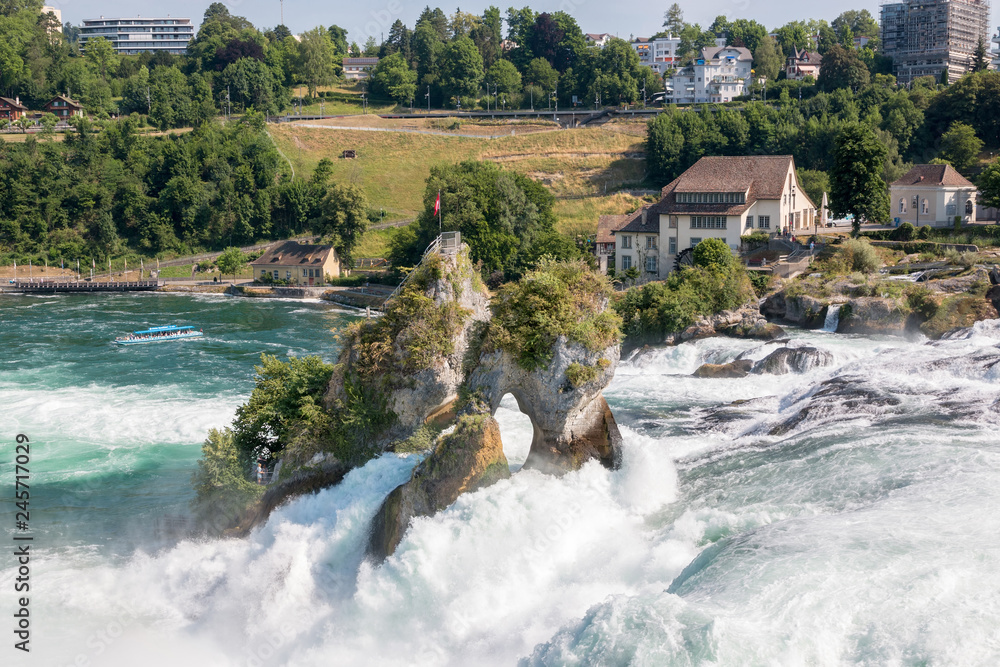 The Rhine Falls is the largest waterfall in Europe in Schaffhausen, Switzerland