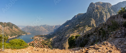 Fototapeta Naklejka Na Ścianę i Meble -  Panorama of Kotor Bay and St John fortress, Montenegro