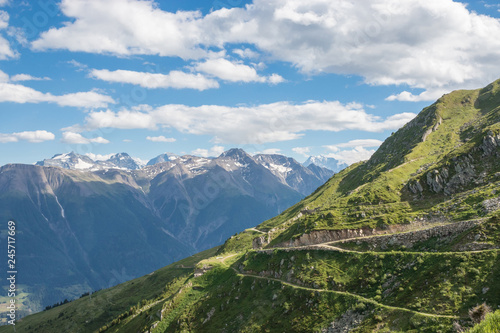 View closeup mountains scenes  route great Aletsch Glacier