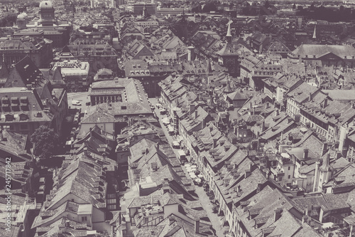 Aerial view of historic Bern city center from Bern Minster, Switzerland, Europe