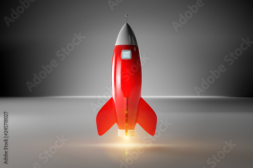 Fototapeta Naklejka Na Ścianę i Meble -  Old school style rocket isolated on dark 3D rendering
