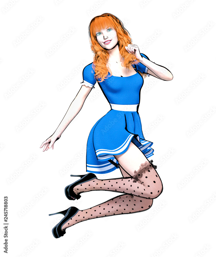 Sexy anime 3d doll japanese anime girl big green eyes bright makeup.Short blue dress dark stockings.Cartoon, comics, sketch, drawing, manga illustration.Conceptual fashion art.Seductive candid pose Sexy anime 3d doll japanese anime girl big green eyes bright makeup.Short blue dress dark stockings.Cartoon, comics, sketch, drawing, manga illustration.Conceptual fashion art.Seductive candid pose