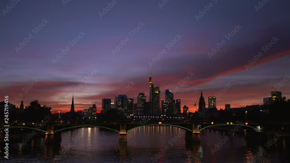 Frankfurt Skyline with Traffic on the River and the Bridges Frankfurt Skyline with Traffic on the River and the Bridges