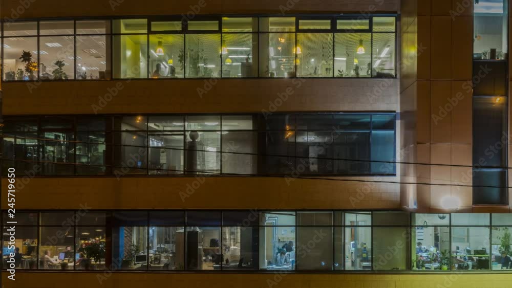 creative office workers during operation and at the end of working day, time lapse creative office workers during operation and at the end of working day, time lapse