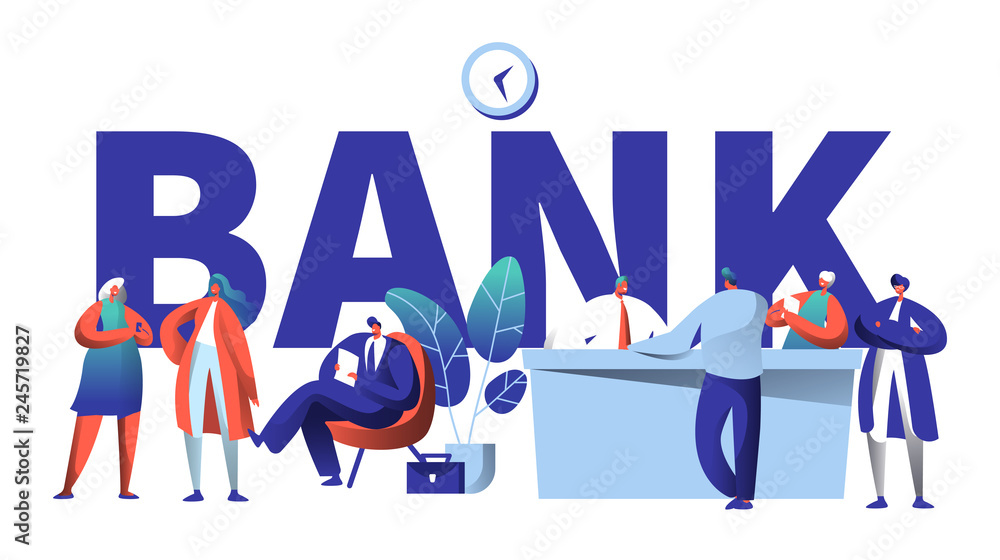 Online Bank Business Character Typography Banner. Safe Investment