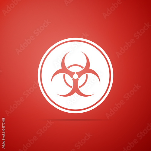 Biohazard symbol icon isolated on red background. Flat design. Vector Illustration