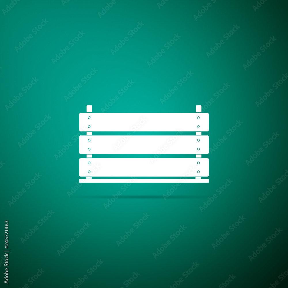 Wooden box icon isolated on green background. Grocery basket, storehouse crate. Empty wooden container for vegetables, products. Flat design. Vector Illustration Wooden box icon isolated on green background. Grocery basket, storehouse crate. Empty wooden container for vegetables, products. Flat design. Vector Illustration