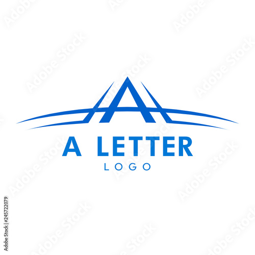 Letter A Logo with Swoosh in blue color. Abstract modern simple star logo design branding corporate identity.