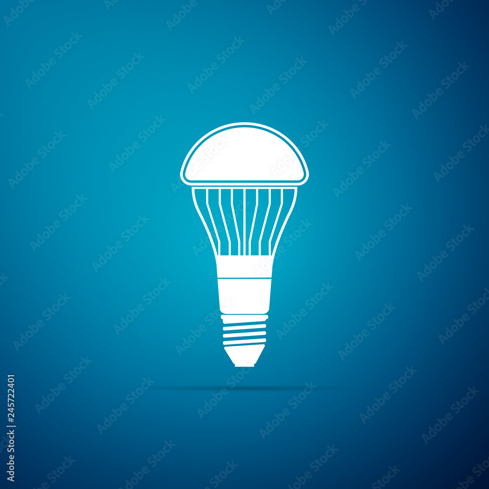 LED light bulb icon isolated on blue background. Economical LED illuminated lightbulb. Save energy lamp. Flat design. Vector Illustration LED light bulb icon isolated on blue background. Economical LED illuminated lightbulb. Save energy lamp. Flat design. Vector Illustration