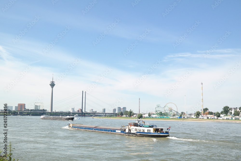 duesseldorf, panorama with rhine and ships duesseldorf, panorama with rhine and ships