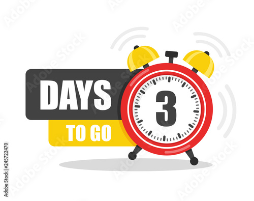 Number of 3 days to go flat icon. Vector stock flat illustration.