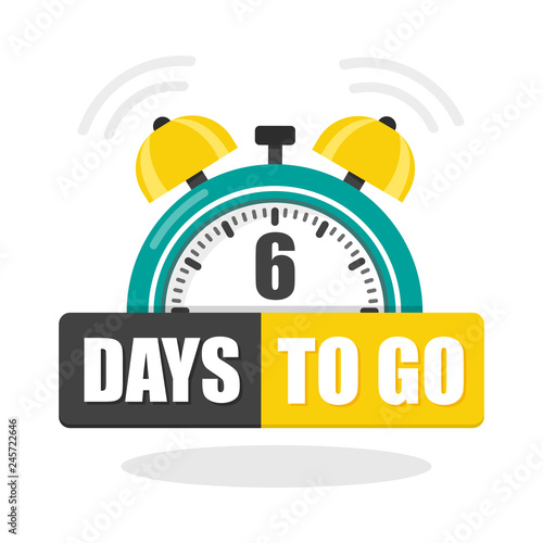 Number of 6 days to go flat icon. Vector stock flat illustration