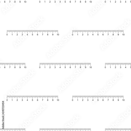 Measuring scale, markup for rulers icon seamless pattern on white background. Size indicators. Different unit distances. Flat design. Vector Illustration