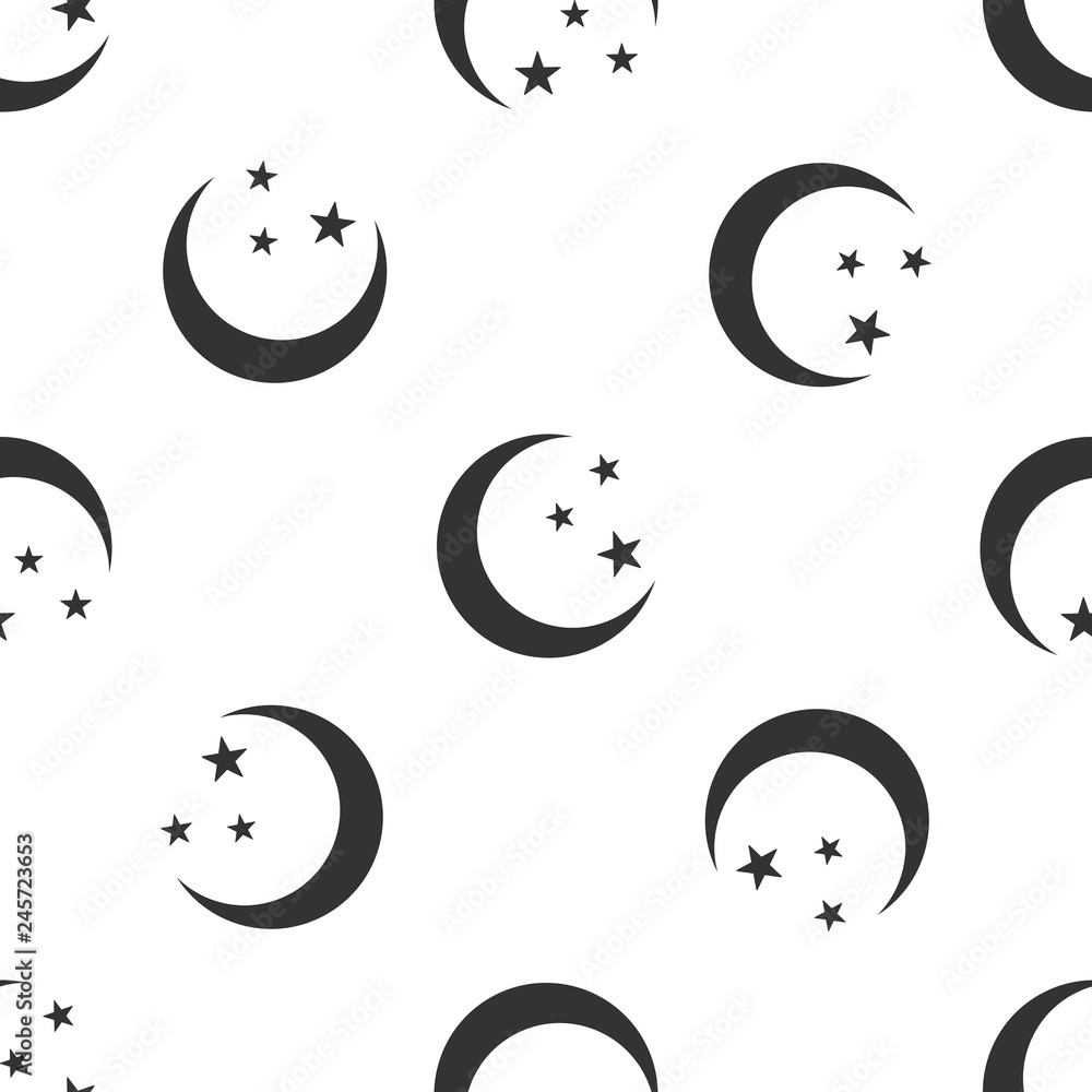 Moon and stars icon seamless pattern on white background. Flat design. Vector Illustration Moon and stars icon seamless pattern on white background. Flat design. Vector Illustration