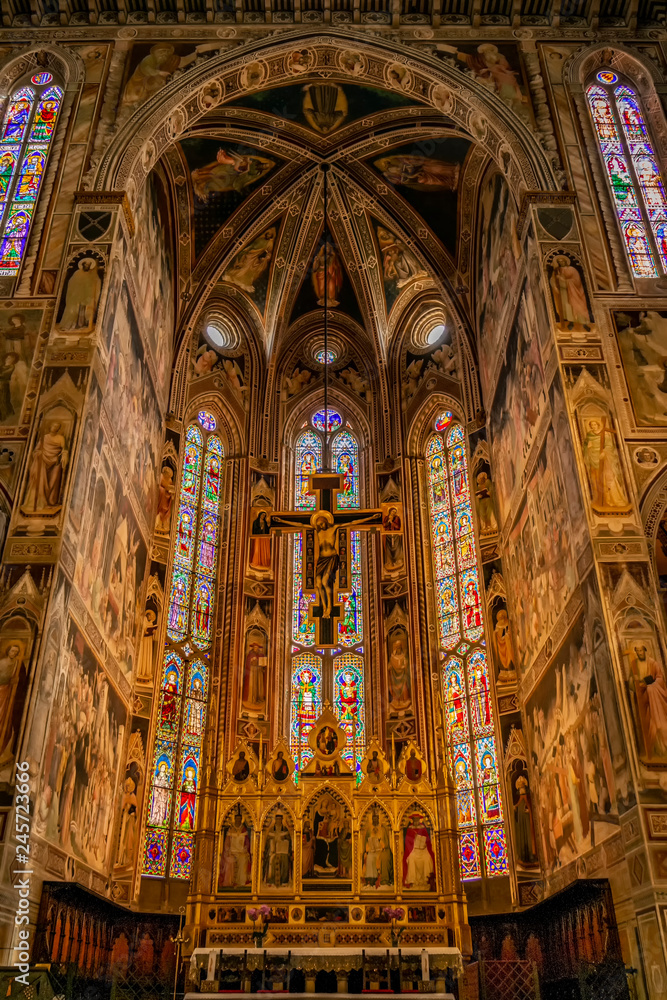View on the main altar of the Church of Santa Croce in Florence, Tuscany - Italy