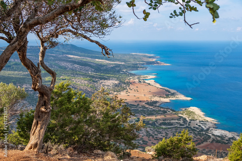 Bays and blue lagoon seen from Aphrodite trail, Akamas peninsula, Cyprus