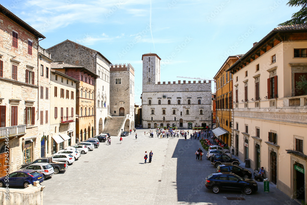 Fototapeta premium Popolo Square and Palace of Priori, Todi, Umbria, Italy