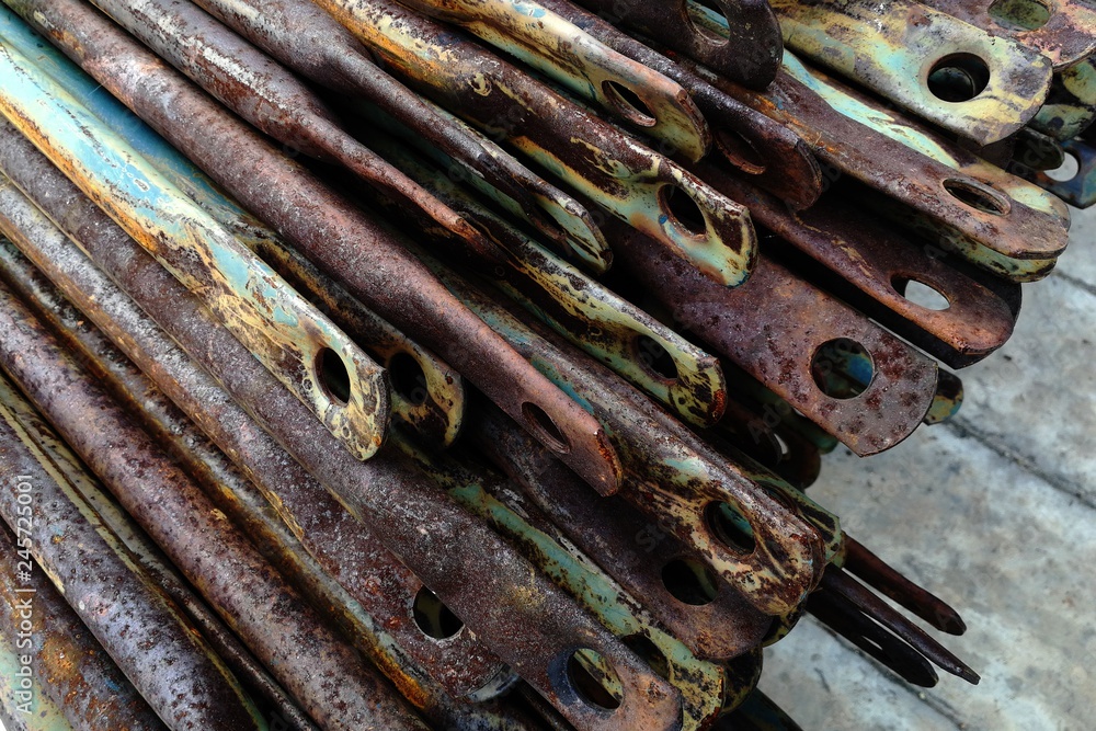 rusty on equipment of old scaffold for background rusty on equipment of old scaffold for background