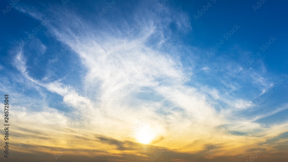 Panorama of morning sunrise sky and smooth clouds nature background