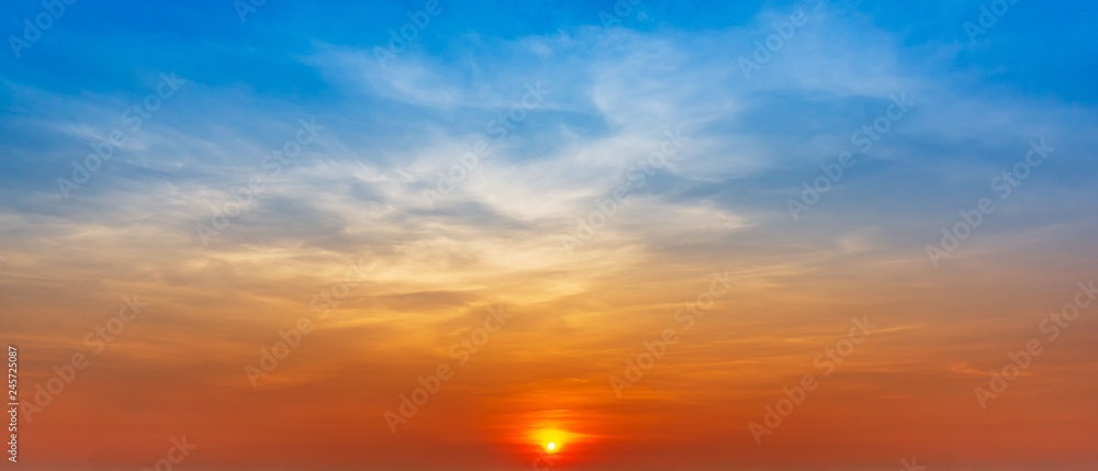 Panorama sky with sun morning or evening time