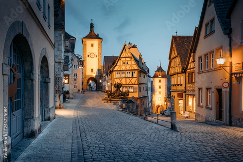 Rothenburg ob der Tauber at twilight  Bavaria  Germany