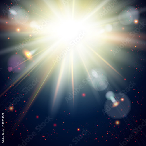 Bright sunburst on a Dramatic Cosmic background.