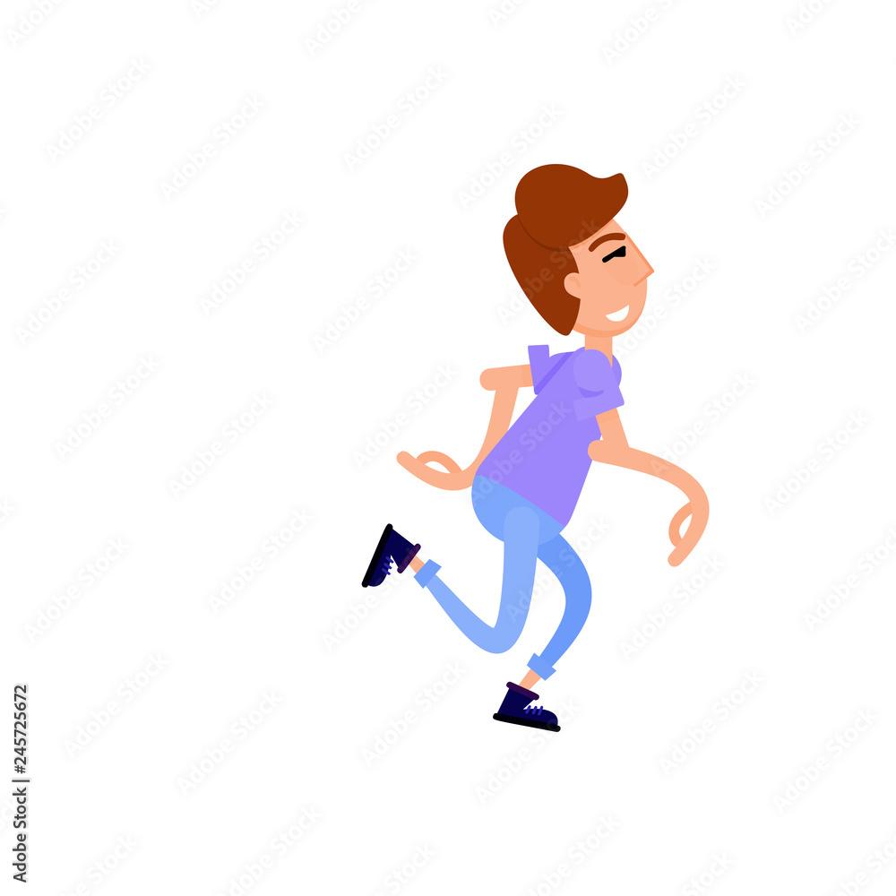 Young man runs, funny flat style. Character illustration Young man runs, funny flat style. Character illustration