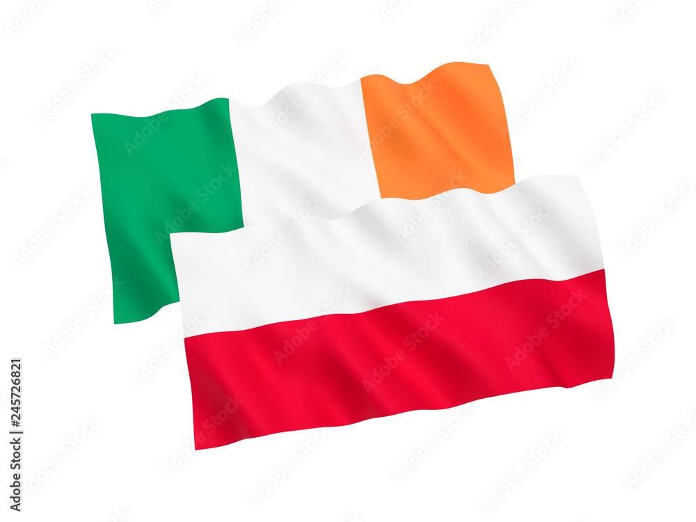 Flags of Poland and Ireland on a white background Flags of Poland and Ireland on a white background
