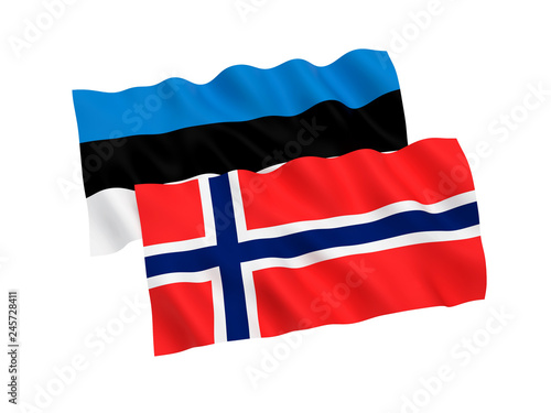 Flags of Estonia and Norway on a white background