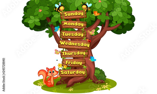 7 days of the week cartoon illustration