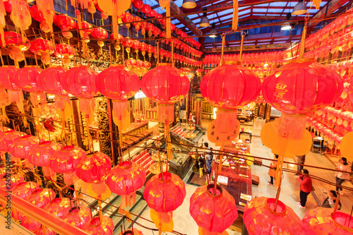 Chinese New Year temple red lanterns Keelung, Taiwan