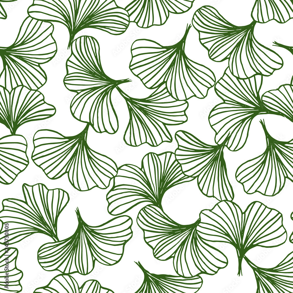 abstract outline of green ginkgo leaves seamless pattern, natural background vector illustration abstract outline of green ginkgo leaves seamless pattern, natural background vector illustration
