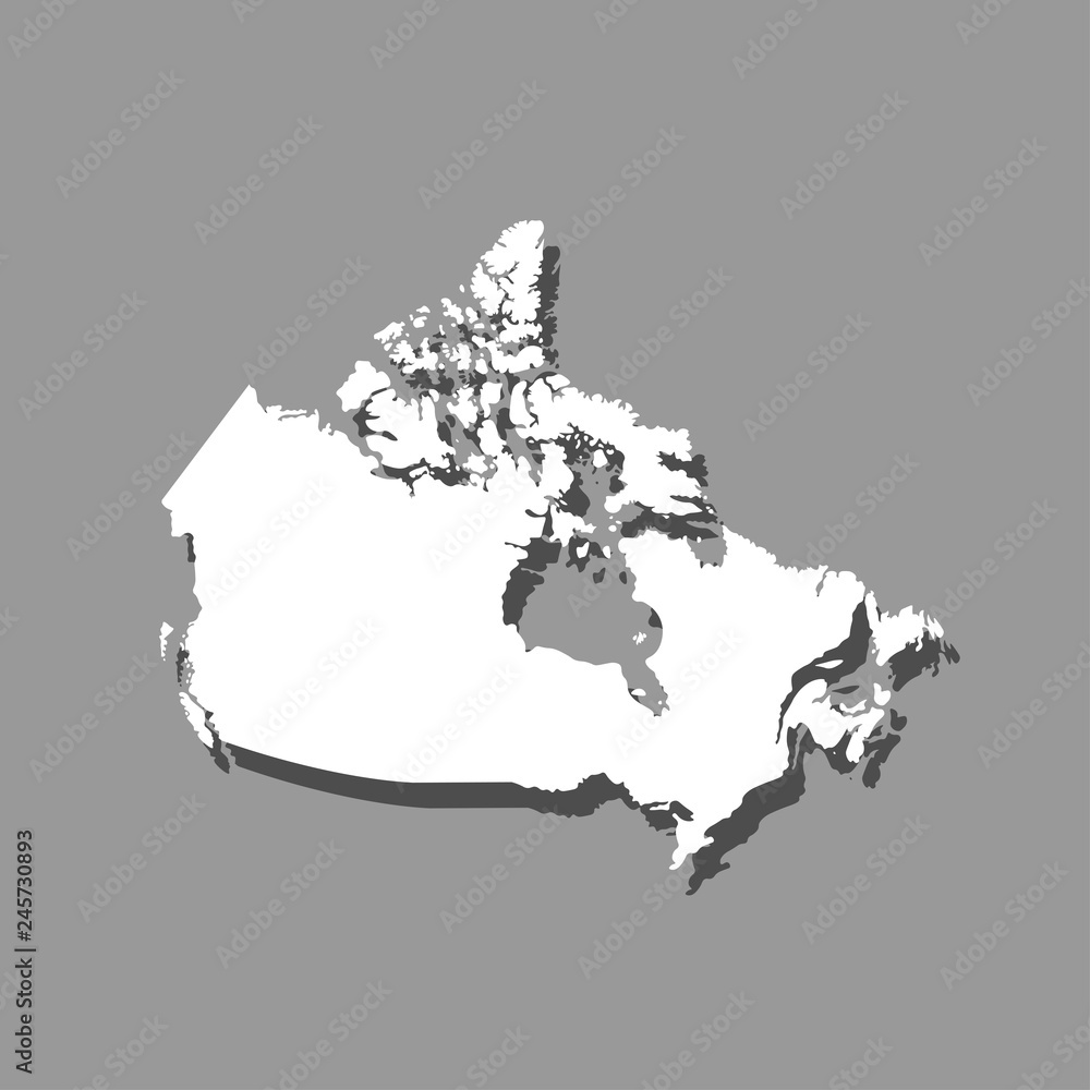 Vector isolated simplified illustration icon with white silhouette of Canada map. Grey background