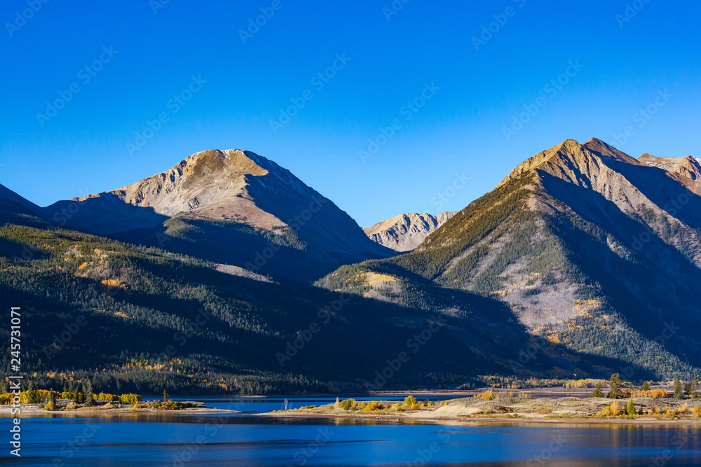 Beautiful and Colorful Colorado Rocky Mountain Autumn Scenery. Left to right. Quail Mountain, Mt. Hope, Rinker Peak.
