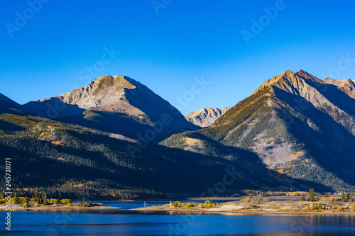 Beautiful and Colorful Colorado Rocky Mountain Autumn Scenery. Left to right. Quail Mountain, Mt. Hope, Rinker Peak. photo