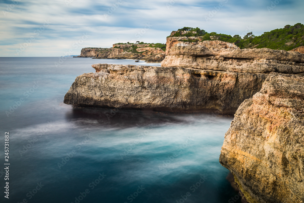 Seaside view from Cala Almonia, beautiful wild natural beach on Mallorca island Seaside view from Cala Almonia, beautiful wild natural beach on Mallorca island