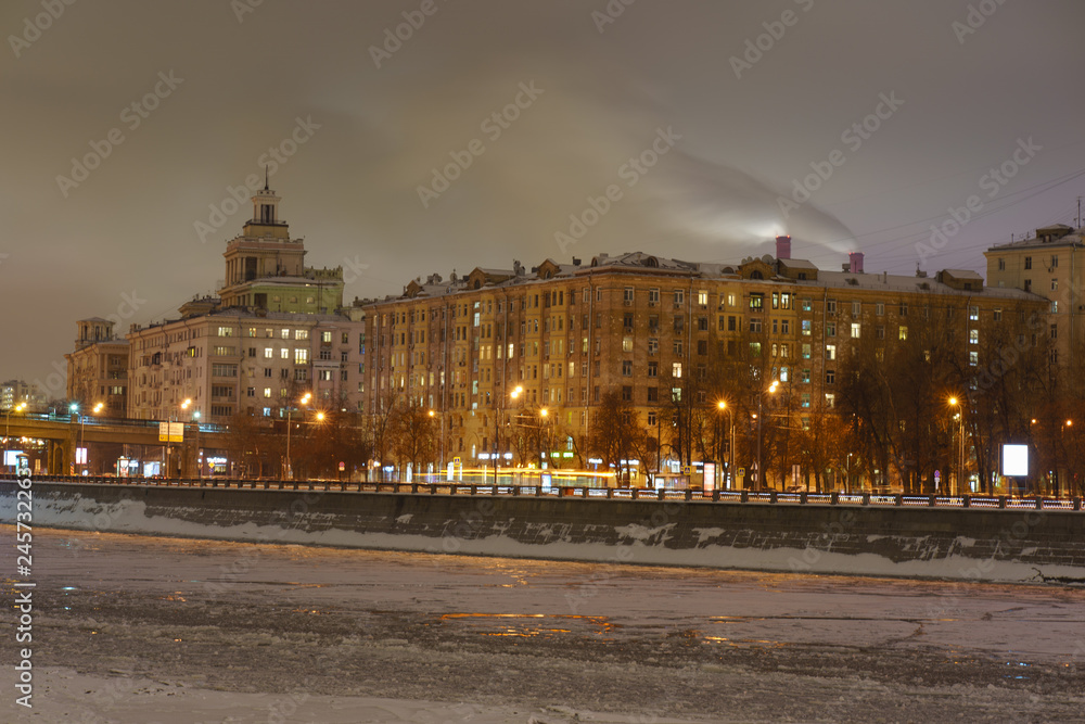 Fototapeta premium Winter cityscape at night time