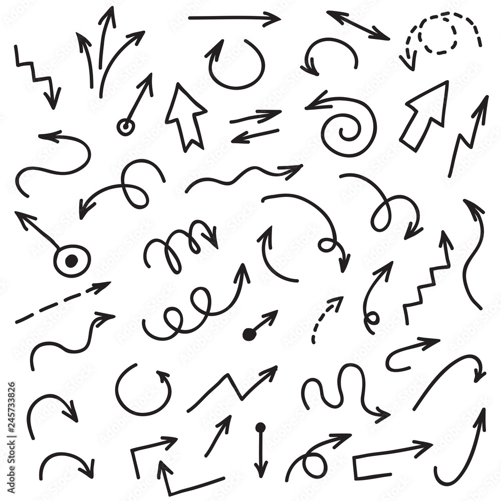 Hand drawn arrows. Scribble arrow, sketchy ink arrowheads vector set Hand drawn arrows. Scribble arrow, sketchy ink arrowheads vector set