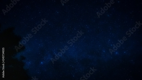 landscape and star  concept from beautiful movement of star and milky way with blue background and tree foreground on autumn season