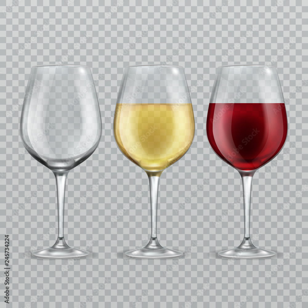 Wineglass. Empty with red and white wine in transparant wineglasses isolated glassware vector illustration Wineglass. Empty with red and white wine in transparant wineglasses isolated glassware vector illustration