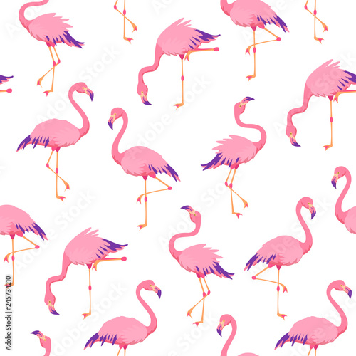 Pink flamingos pattern. Cute tropical birds, seamless flamingo hawaii texture bird repeat print decor wallpaper © YummyBuum